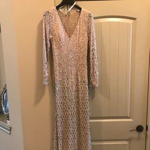 Primavera Long sleeve beaded pink evening dress